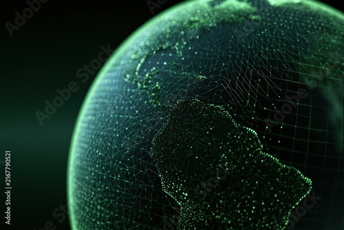 Holographic globe with digital network grid and glowing data points