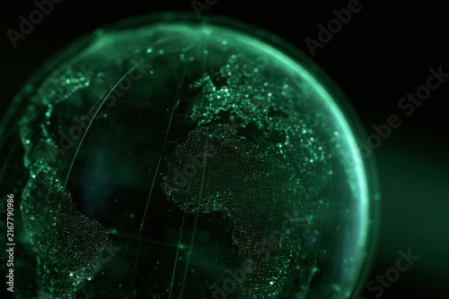 Holographic globe projection with digital data points in dark space
