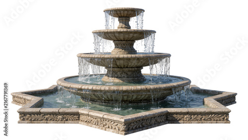 Картината върху платно Tiered stone fountain with flowing water ornate carvings, isolated on transparen