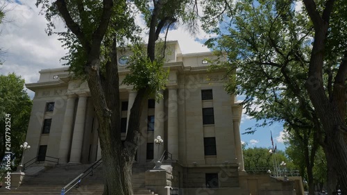 A traditional county courthouse in a small town square