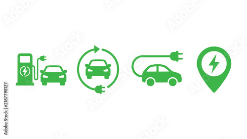Car Transportation and Electric Vehicle Icons Set
