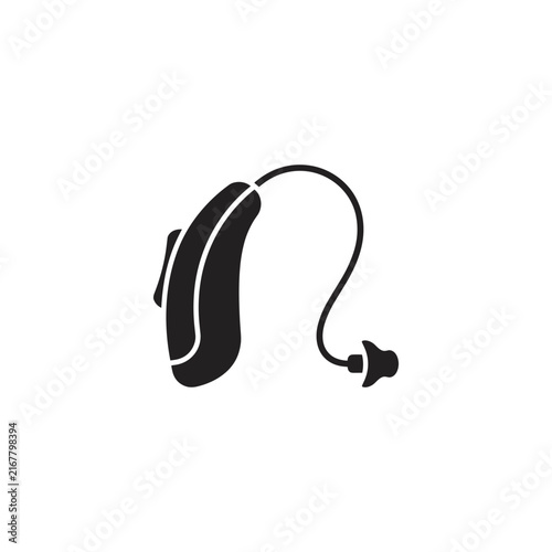 Black silhouette of a hearing aid device on a white background.