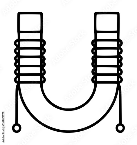 Canvas Print Electromagnet vector icon featuring a U-shaped metal core wrapped in conductive