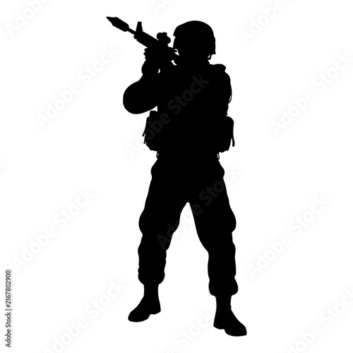 Cuadro en lienzo Silhouette of Soldier Holding Rifle in Combat Stance.