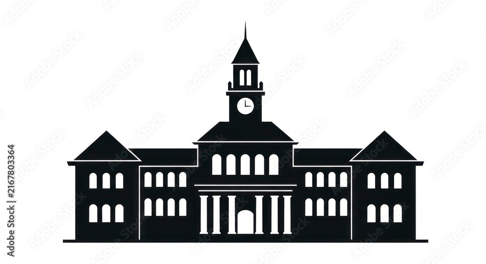 Fototapeta premium Classic Building Silhouette with Clock Tower.