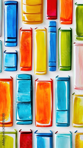 Colorful abstract rectangular shapes with brushstroke textures arranged in a vibrant vertical pattern on a white background for artistic design