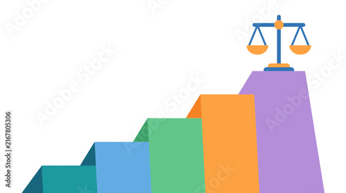 Justice scale on top of colorful stairs graphic illustration. SVG Editable. Vector Illustrations.