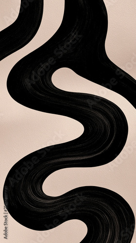minimal abstract artwork featuring a flowing black brushstroke on textured beige background concept of contemporary design premium branding and artistic decoration