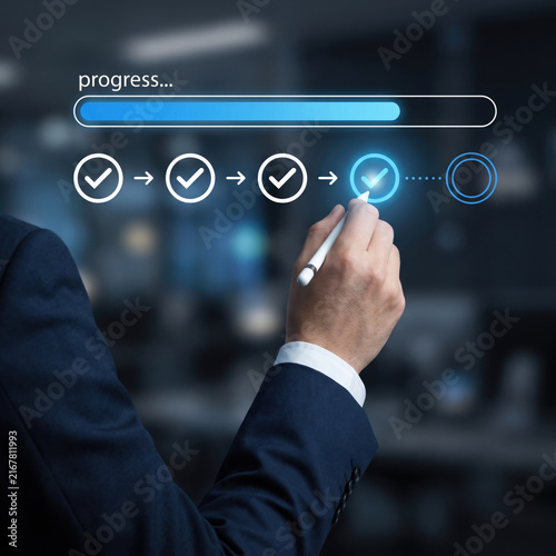 Man using touchscreen interface with futuristic controls