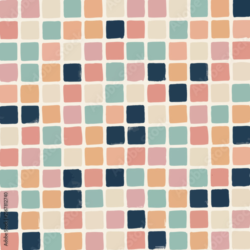 Minimalist - Abstract background featuring a mosaic and geometric pattern of colorful pastel squares in a seamless grid design.