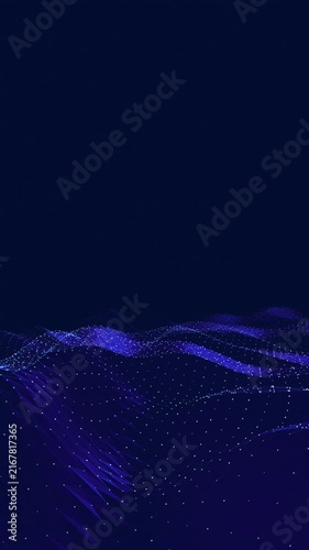Blue digital grid mesh wave moving on dark background for technology animations