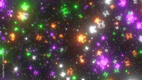Millions Of Tiny Spooky Scary Halloween Spider Outline Shapes Glowing - 4K Seamless VJ Loop Motion Background Animation