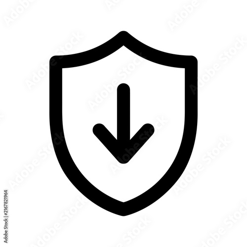 Security shield with down arrow icon isolated