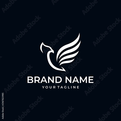 Elegant white swan or phoenix logo with flowing wings on a dark background, suitable for luxury, beauty, fashion, wellness, or premium brand identity.