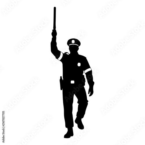 Silhouette of a Police Officer Holding a Batons.