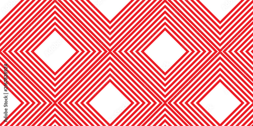 Fototapeta premium seamless red stripe square grid diagonal metallic line structure pattern. overlap stripes wall and decoration maze textile paper triangle background.