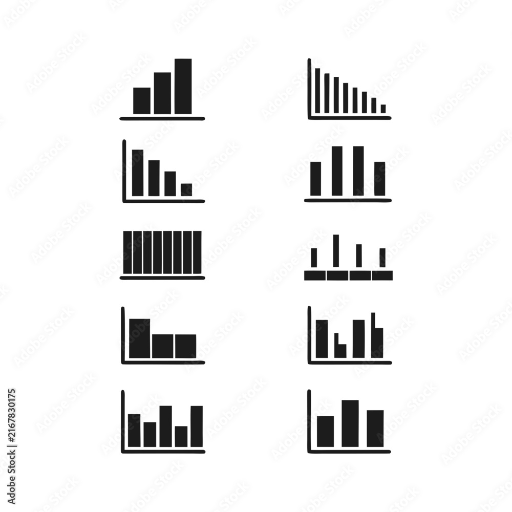 Fototapeta premium Set of black bar chart icons for business data and finance analysis