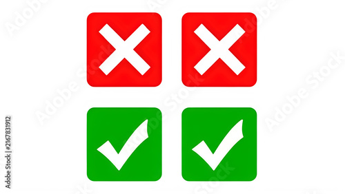 Set of checkmark and cross icons representing approval and disapproval with clear visual contrast, isolated on transparent background