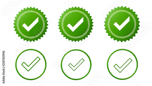 Set of four green checkmark icons in different states, perfect for approval confirmation, success notifications, or task completion indicators isolated on transparent background
