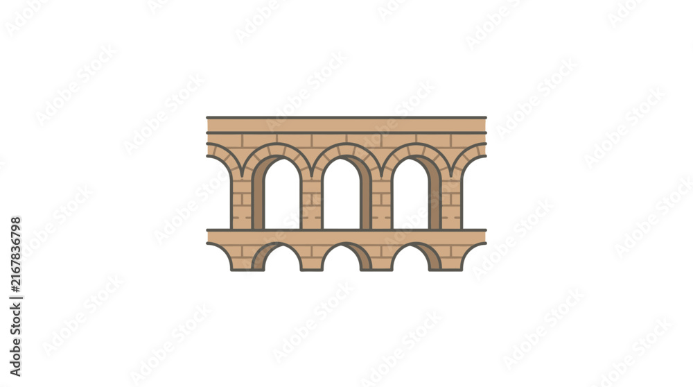 Fototapeta premium Roman aqueduct stone bridge architectural icon.