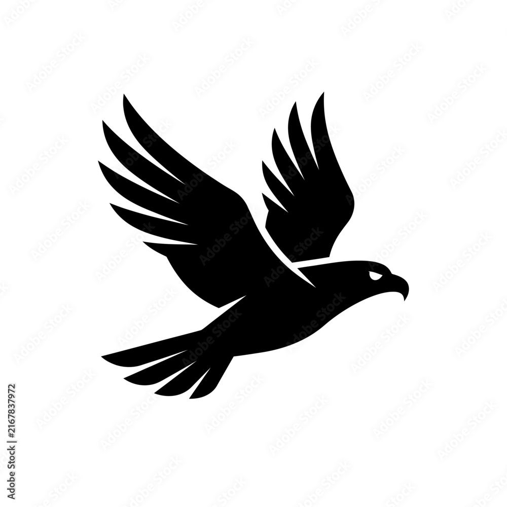 Obraz premium Minimalist Black Flying Eagle Silhouette Icon