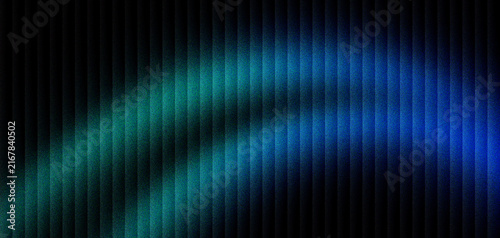 Abstract blue light trails on dark vertical lines background. Futuristic glowing neon wave over black texture. Modern digital technology wallpaper with cyan gradient and motion blur effect.