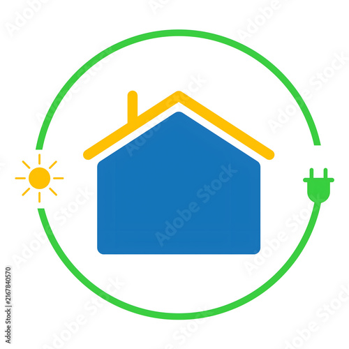 Energy Efficient Smart Home Icon, Green Sustainable House Illustration