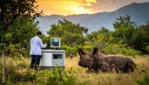 Wildlife conservation technology in action outdoors.