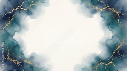 Luxury Watercolor Frame Teal Gold Abstract Border