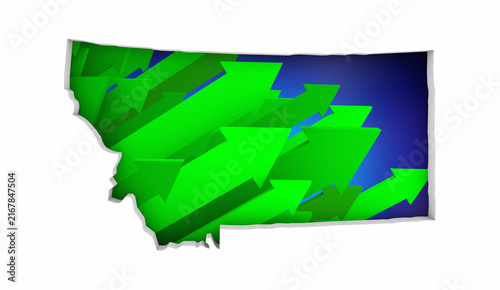 Montana MT State Map Arrows Increase Up On the Rise Growth Data 3d Illustration