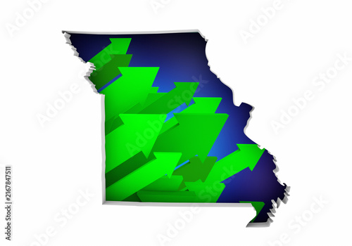 Missouri MO State Map Arrows Increase Up On the Rise Growth Data 3d Illustration