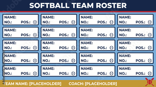 Foto Softball Team Roster Card Template With Player Slots