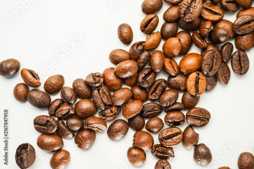 Roasted coffee beans isolated on white background, civet coffee
