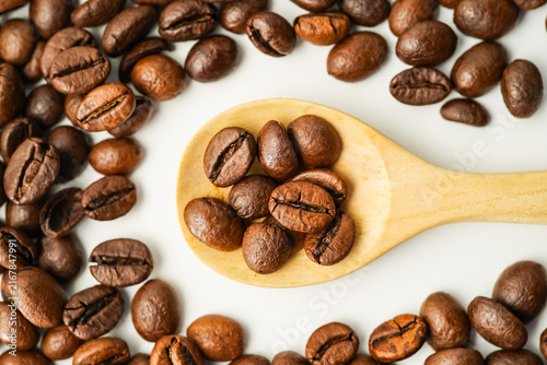 Roasted coffee beans isolated on white background, civet coffee