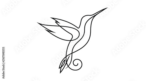 Hummingbird minimalist vector illustration showing elegant continuous line art style design on a plain white background