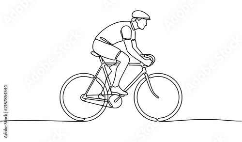 Vintage cyclist riding bicycle continuous line drawing hand sketched black outline vector icon for cycling sports and retro design
