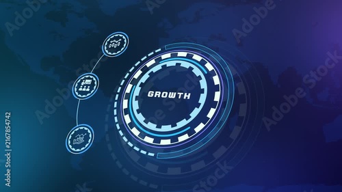 Business growth concept with futuristic circular interface, financial expansion, revenue development, market opportunity and digital enterprise performance.