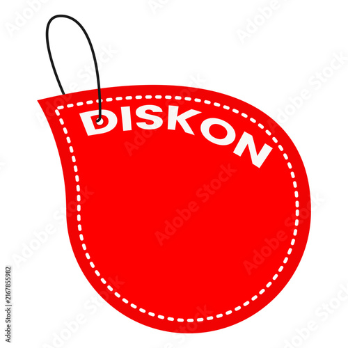 Red Price Tag Badge with Diskon Text Vector Illustration for Promotion Label