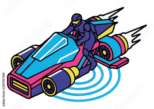 Cyberpunk speeder bike isometric view isolated on wh.... Generative AI