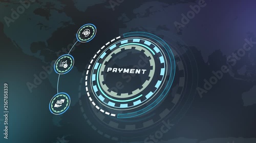Digital payment technology concept with secure financial transactions, connected commerce services, electronic processing, cashless solutions and online business.