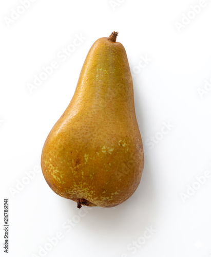 Organic golden-brown pear isolated on solid white surface