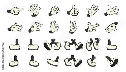 Canvas Print Vintage Cartoon Hands and Legs Vector Asset Set with Gloved Hands Gestures and B
