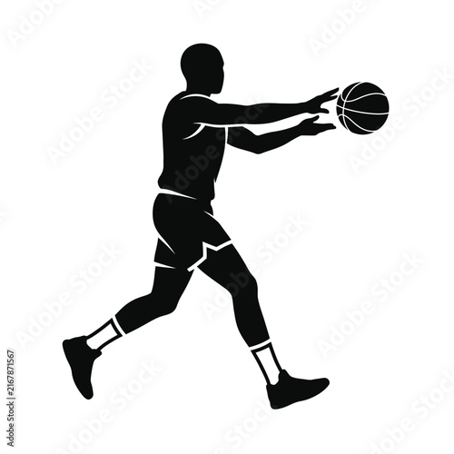 Basketball Silhouette Athlete in Action Reaching with Ball.