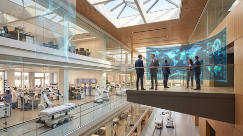Futuristic Office with Holographic Technology Meeting