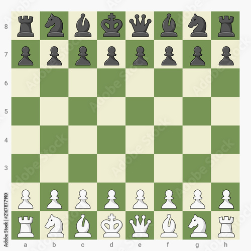 Chess board with pieces set for strategy games and tournaments. Chess board vector graphic resources