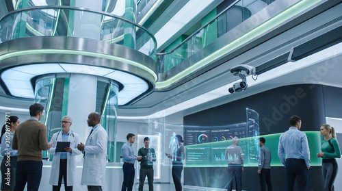 Futuristic Medical Facility with Holographic Displays Ecosystem