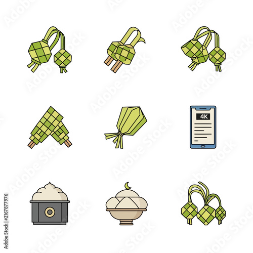 Ketupat Icons: Traditional Islamic Food, Eid Celebration, and 4K Technology Concept