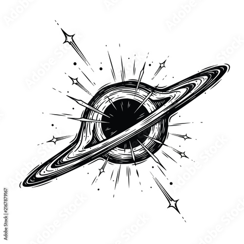 Fotografie Black Hole Illustration with Swirling Accretion Disk and Stars