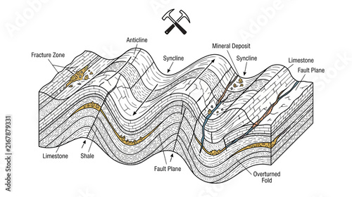 Geological Cross-Section Illustrating Rock Formations and Faults