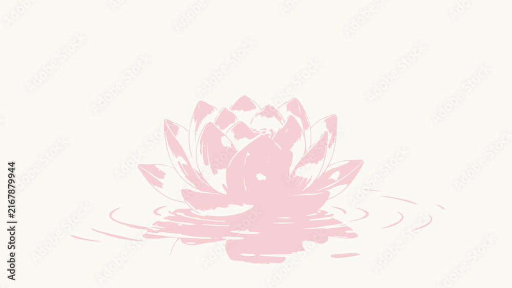 Fototapeta premium A glowing pink lotus flower floating serenely on calm water with soft ripples and delicate reflections in a